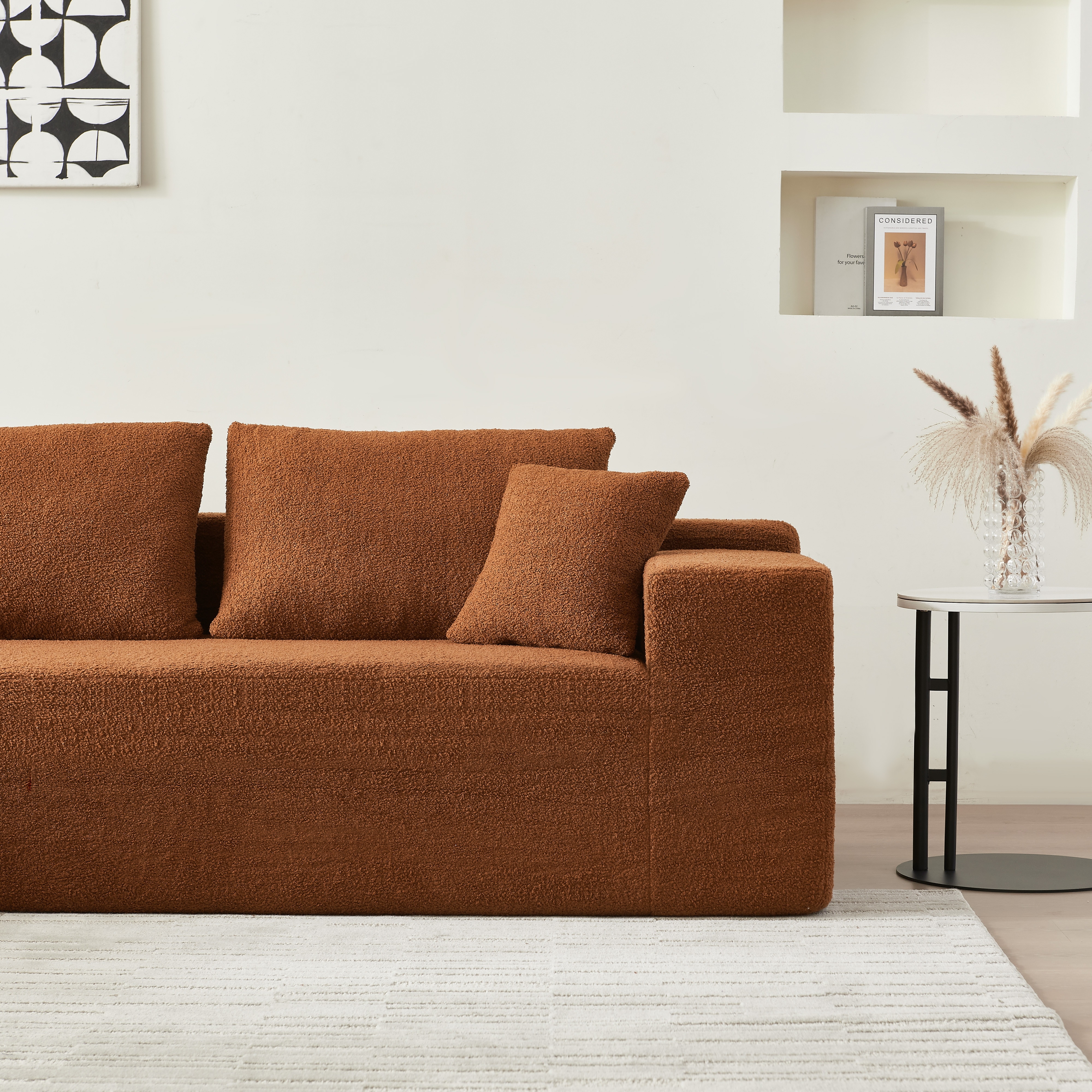104.33" Sponge Sectional Sofa Couch for Living Room, L Shaped Modern Lamb Modular High Density Sponge Floor Sofa, Sherpa Fabric Sofa Couch with Chaise Lounge & Pillows, Upholstered Corner Cloud Couch 
